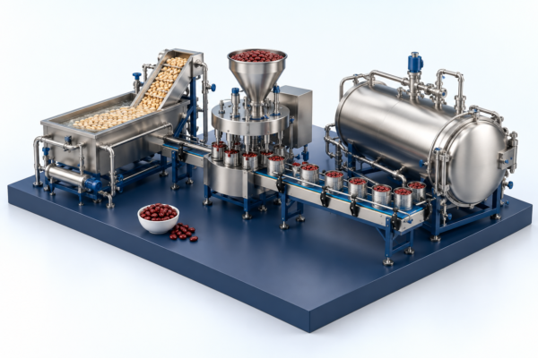 Conceptual illustration of canned beans and legumes equipment in Seamerco brand colors