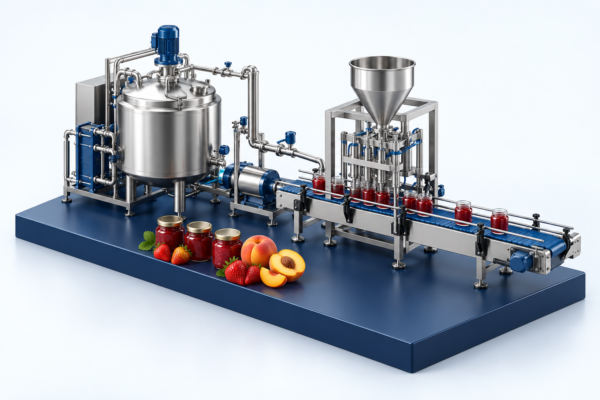 Conceptual illustration of jam and fruit compote production equipment in Seamerco brand colors